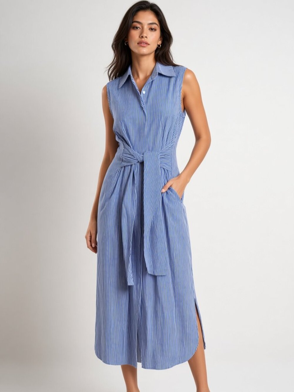 Blue and White Striped Priscilla Midi